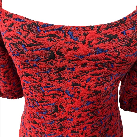 NWT Free People Red Combo Puffy Sleeve Mini Dress XS - Picture 10 of 15